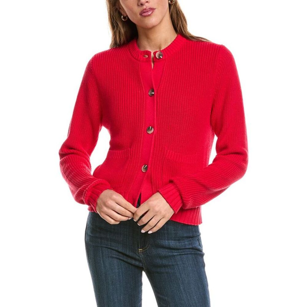 525 America Womens Crewneck Pocket Cardigan, Red